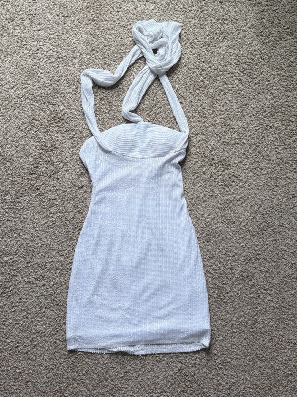 White Halter Mini Dress - Elegant Sparkle